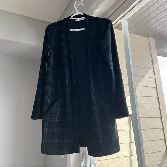 Ricki's women longline cardigan, Chequered print, black and dark teal, XS - Picture 2 of 7